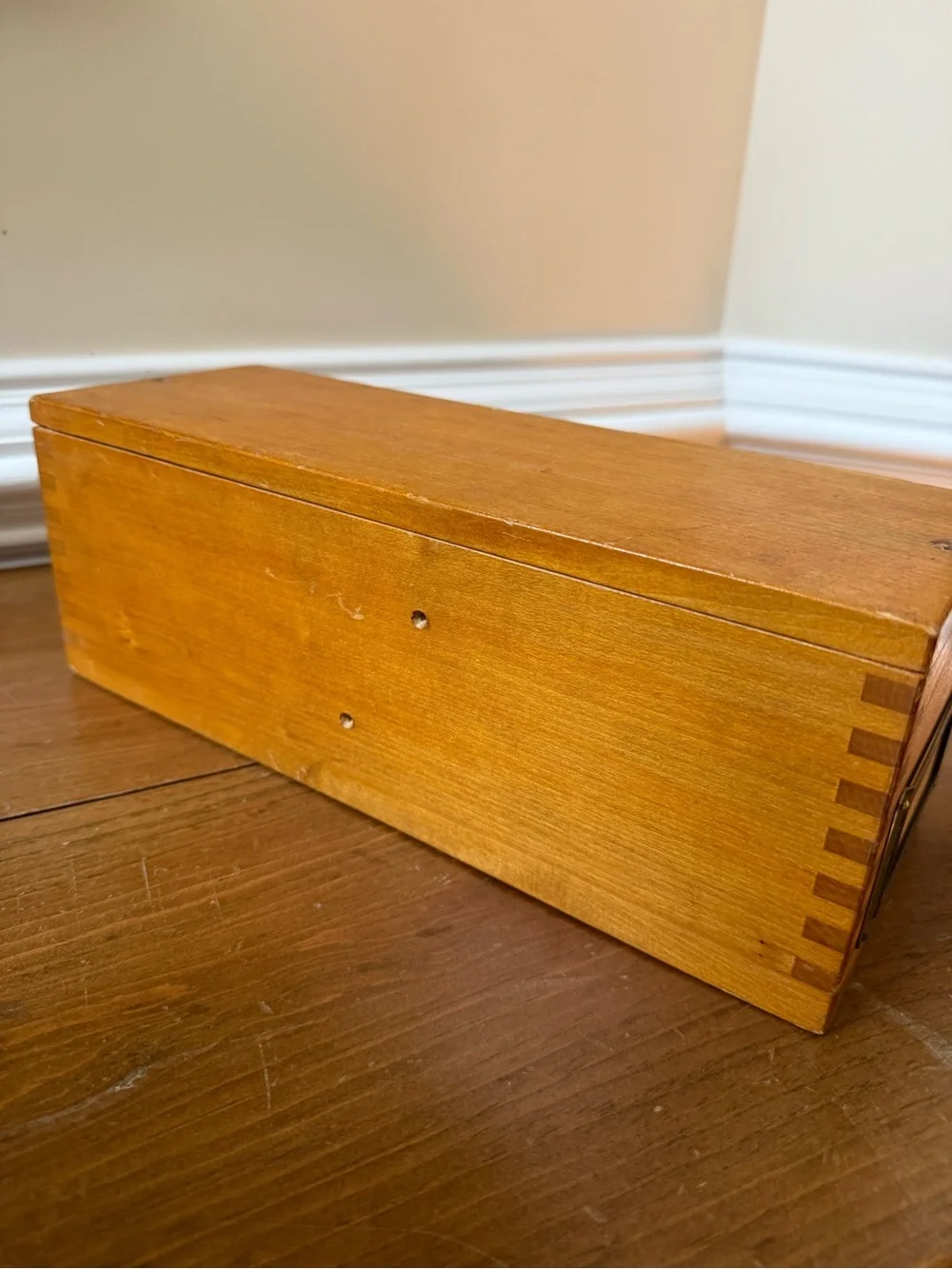Vintage Dovetailed Wooden Card Catalog Storage Box with brass hardware